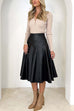 Karleedress High Waist Faux Leather A-line Flare Midi Skirt