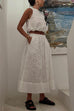 Karleedress Elastic Waist Lace Hollow Out Pocketed Maxi Skirt