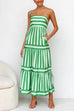 Karleedress Spaghetti Strap Tiered Color Block Striped Maxi Dress