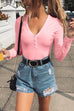 Karleedress Buttoned V Neck Long Sleeves Bottoming Shirt