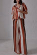 Karleedress Striped Short Sleeves Button Down Shirt Wide Leg Pants Set