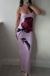 Karleedress U Neck Spaghetti Strap Rose Print Maxi Bodycon Dress