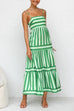 Karleedress Spaghetti Strap Ruffle Tiered Color Block Striped Maxi Dress