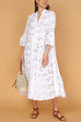 Karleedress V Neck Flare Sleeves Lace Hollow Out Tiered Maxi Dress