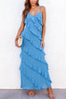 Karleedress V Neck Side Slit Frills Maxi Cami Dress