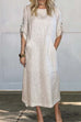 Karleedress Rolled Up Sleeves Pocketed Cotton Linen Maxi Shift Dress