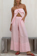 Karleedress Strapless Ruffle Slit Top Elastic Waist Wide Leg Pants Set