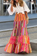 Karleedress Elastic Waist Ruffle Tiered Color Block Printed Maxi Skirt