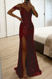 Karleedress V Neck Cold Shoulder High Slit Sequin Maxi Prom Dresses