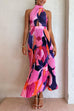 Karleedress Halter Backless Cut Out Printed Maxi Pleated Dress