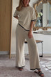 Karleedress Color Block Short Sleeves Side Split Pullover Wide Leg Pants Knitting Loungewear Set