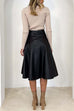 Karleedress High Waist Faux Leather A-line Flare Midi Skirt