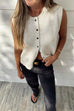 Karleedress Crewneck Sleeveless Button Down Knitting Top