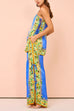 Karleedress Bow Tie Side Split Cami Top Wide Leg Pants Printed Satin Set