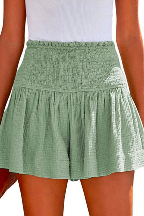 Karleedress Elastic Smocked Waist Wide Leg Solid Shorts