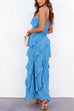 Karleedress V Neck Side Slit Frills Maxi Cami Dress