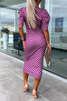 Karleedress Wrap V Neck Puff Sleeves Printed Midi Bodycon Dress