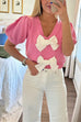 Karleedress V Neck Short Sleeves Bow Knot Knit Top