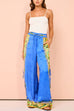 Karleedress Bow Tie Side Split Cami Top Wide Leg Pants Printed Satin Set