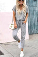 Karleedress V Neck Tie Waist Drawstring Joggers Jumpsuit