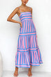 Karleedress Spaghetti Strap Ruffle Tiered Color Block Striped Maxi Dress