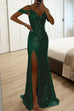 Karleedress V Neck Cold Shoulder High Slit Sequin Maxi Prom Dresses