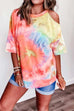 Karleedress Cold Shoulder Short Sleeve Tie Dye T-shirt