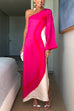 Karleedress One Shoulder Long Sleeve Side Slit Tie Dye Maxi Dress