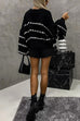 Karleedress Lantern Sleeves Color Block Chunky Knit Sweater