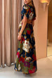 Karleedress Puff Sleeve Cut Out Waist Floral Maxi Swing Dress