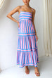 Karleedress Spaghetti Strap Ruffle Tiered Color Block Striped Maxi Dress