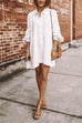 Collared Long Sleeves Button Up Plain Shirt Dress