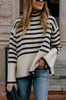 Karleedress Striped Tuetleneck Side Split Pullover Sweater