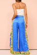 Karleedress Bow Tie Side Split Cami Top Wide Leg Pants Printed Satin Set