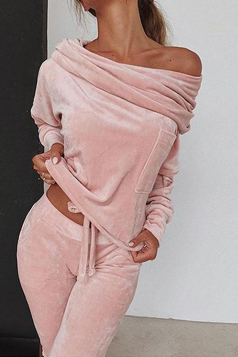 Karleedress Keeley Off Shoulder Drawstring Top Long Pants Set