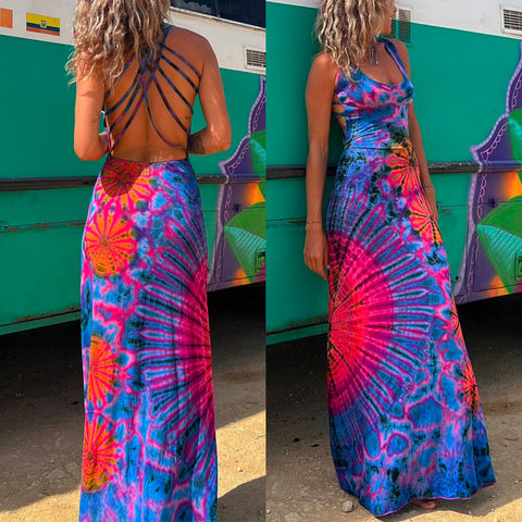 Karleedress Strappy Backless Tie Dye Maxi Dress