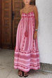 Karleedress Tassel Crochet Hollow Out Splice Printed Ruffle Maxi Cami Dress