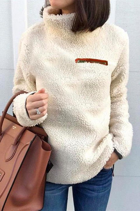 Karleedress Turtleneck Long Sleeve Zip Fuzzy Pullovers