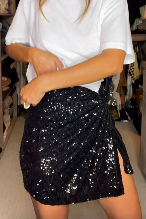 Glam Slit Wrap Sequin Miniskirt