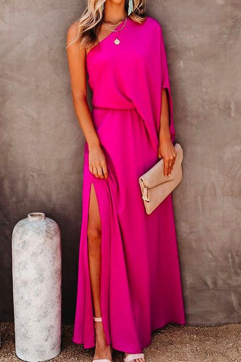 Karleedress One Shoulder Waisted Slit Maxi Dress