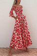 Off Shoulder Bell Sleeves Abstract Print Swing Maxi Dress