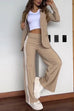 Karleedress Color Block Open Front Blazer Elastic Waist Slit Wide Leg Pants Set