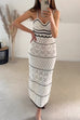 Karleedress V Neck Crochet Hollow Out Color Block Knitting Maxi Cami Dress