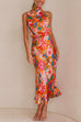 Karleedress Tie Back Halter Sleeveless Waisted Maxi Floral Dress