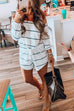 Karleedress Off Shoulder Drawstring Waist Striped Shorts Jumpsuit