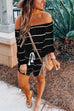 Karleedress Off Shoulder Drawstring Waist Striped Shorts Jumpsuit