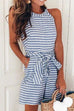 Karleedress Bow-knot Sleeveless Striped Romper