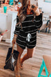 Karleedress Off Shoulder Drawstring Waist Striped Shorts Jumpsuit