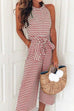 Karleedress Crewneck Sleeveless Striped Bow-Knot Wide Leg Jumpsuit