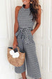 Karleedress Crewneck Sleeveless Striped Bow-Knot Wide Leg Jumpsuit